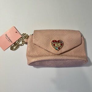 Juicy Couture Pink Clay Colored Embossed Clutch with Gold Chain